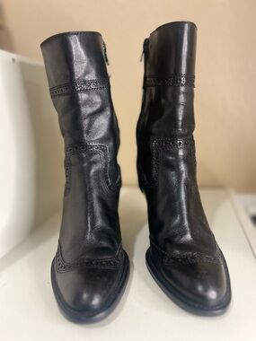 Women's rights Black Leather Mid-Calf Zip Boots Sz 6.5